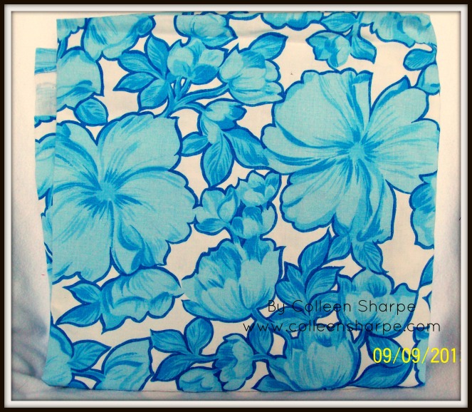 vintage sheet fabric blue flowers on white