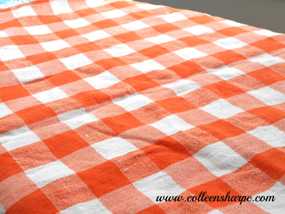 orange gingham checked cotton fabric