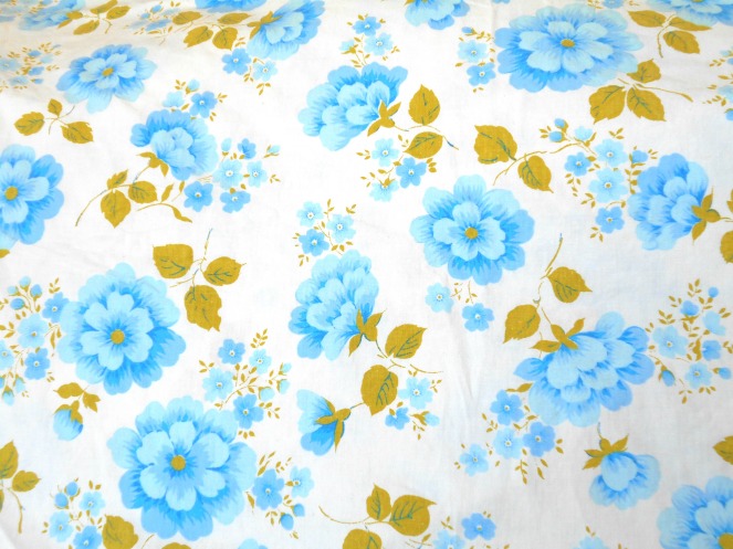 big blue flowers white vintage cotton sheet