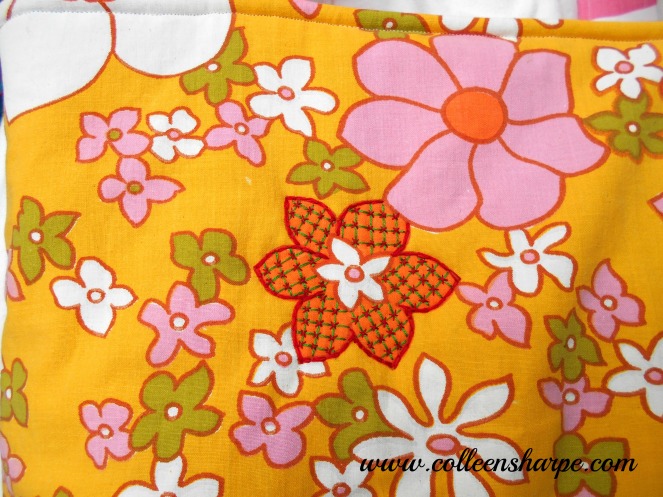 yellow mod flower vintage sheet latticework embroidery flower