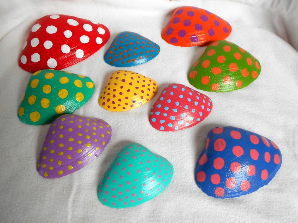 colourful painted sea shells polka dots
