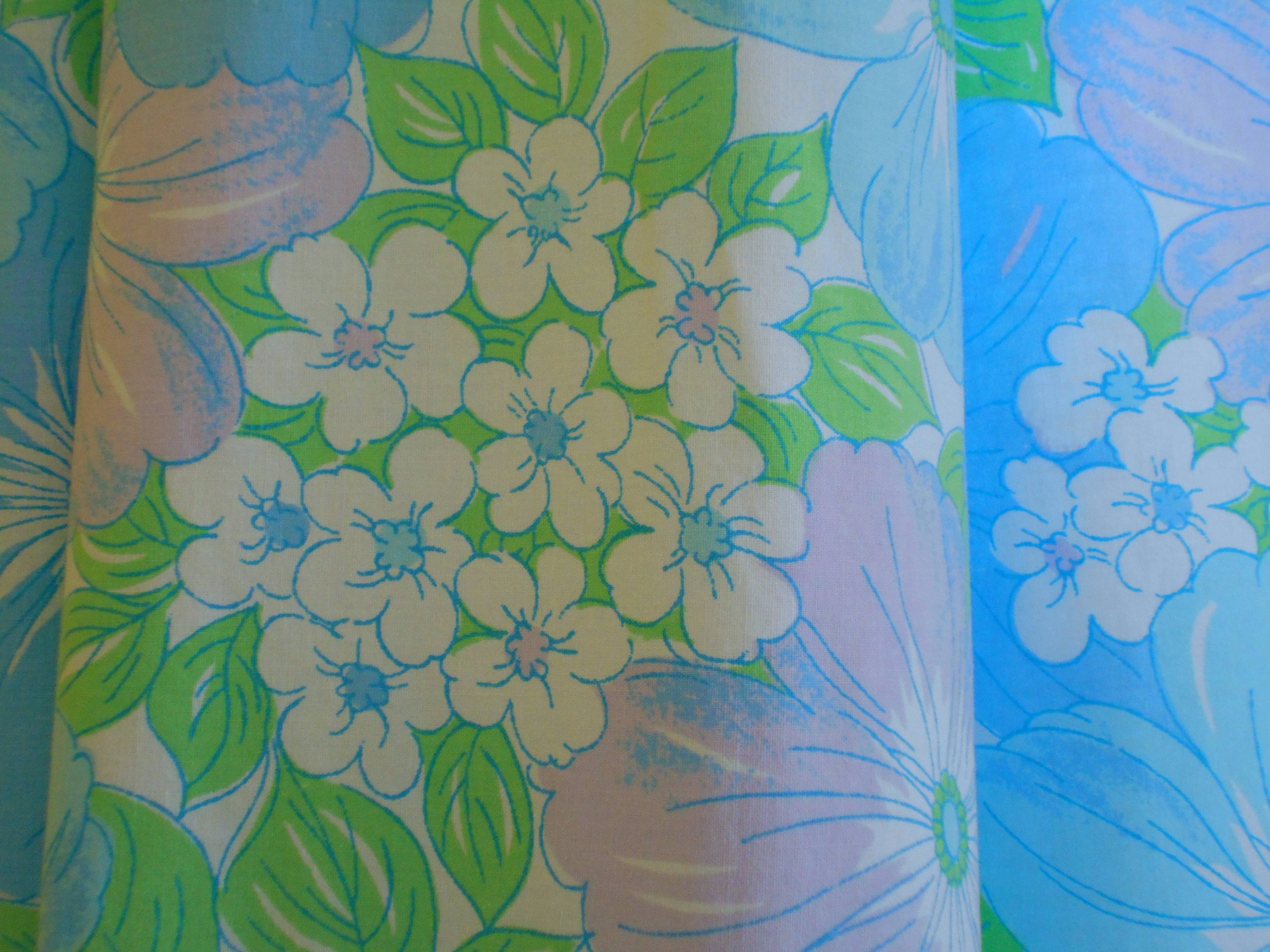 bedroom curtains green blue floral Wabasso vintage sheet